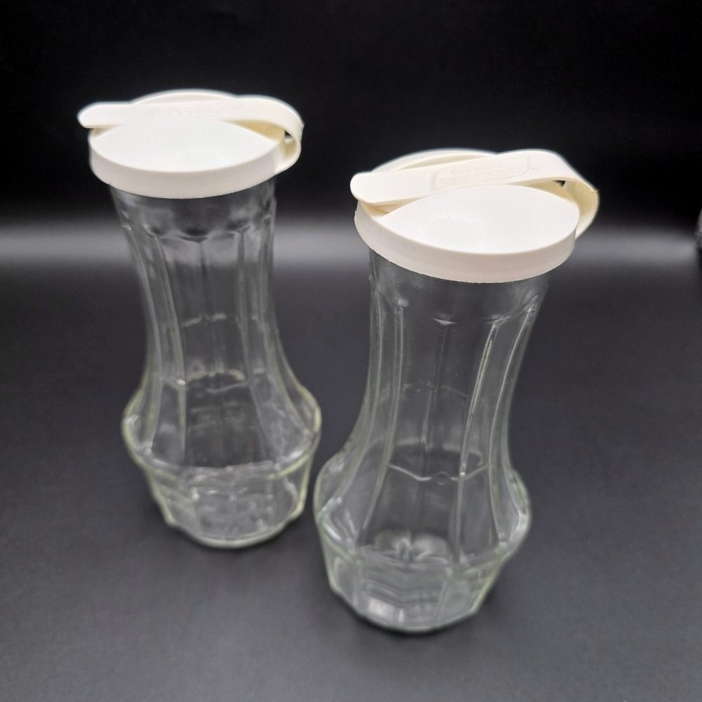Vintage Good Seasons Glass Salad Dressing Cruet Set of 2 White Flip Top Lids - Picture 8 of 16